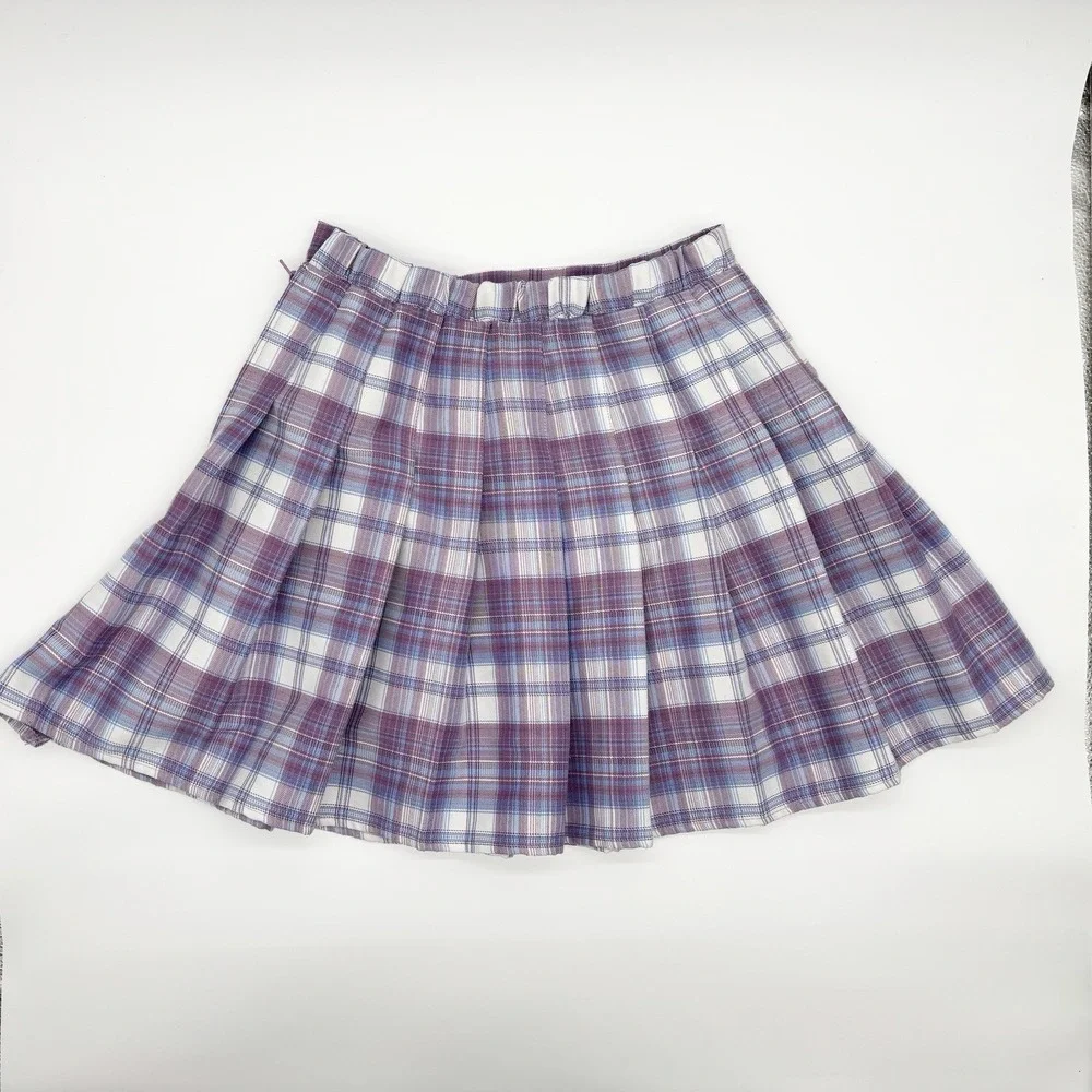 Rewind Skirt Womens XS Purple Blue Plaid Tennis Pleated Mini